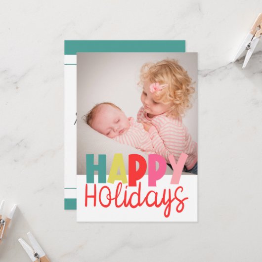 フォトクリスマスグリーティングカードとハッピーホリデー カード (正面/裏面インサイチュ)