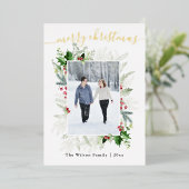 フォトクリスマスグリーンの挨拶 箔シーズンカード (立ち正面)