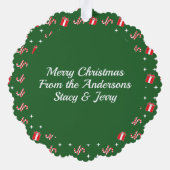 フォトクリスマスサンタキャンディーケーンネームグリーン紙 オーナメントカード (裏面)