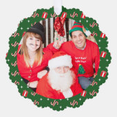 フォトクリスマスサンタキャンディーケーンネームグリーン紙 オーナメントカード (正面)