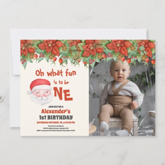 フォトクリスマスサンタファースト誕生日 招待状 (正面)