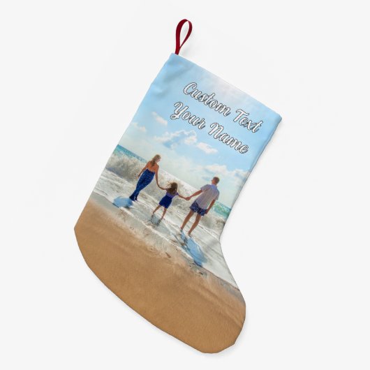 フォトクリスマスストッキングとカスタム文字名 スモールクリスマスストッキング (正面 (吊り時))