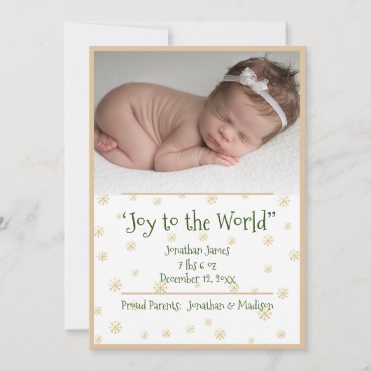 フォトクリスマススノーフレーク男の赤ちゃん発表 シーズンカード (正面)