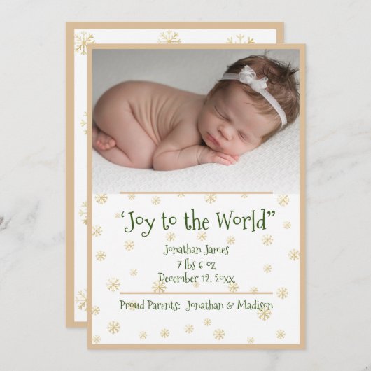 フォトクリスマススノーフレーク男の赤ちゃん発表 シーズンカード (正面/裏面)