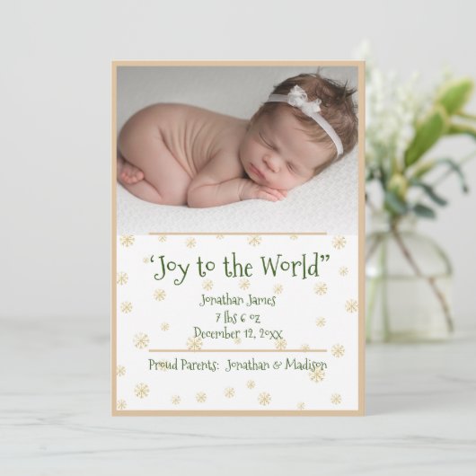 フォトクリスマススノーフレーク男の赤ちゃん発表 シーズンカード (スタンド正面)