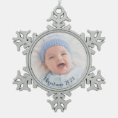 フォトクリスマスタイポグラフィ年 スノーフレークピューターオーナメント (正面)