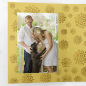 フォトクリスマストリフォールドカード金ゴールド雪片 三つ折りクリスマスカード (内部最初)