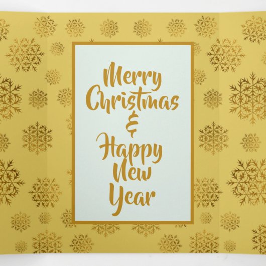 フォトクリスマストリフォールドカード金ゴールド雪片 三つ折りクリスマスカード (内部中)