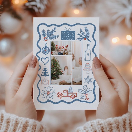 フォトクリスマスドードルラインアートホリデー シーズンカード