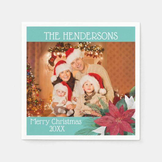 フォトクリスマスパーティーポインセチア・ナプキンス スタンダードカクテルナプキン (正面)