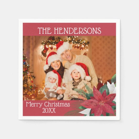 フォトクリスマスパーティーポインセチア・ナプキンス スタンダードカクテルナプキン (正面)