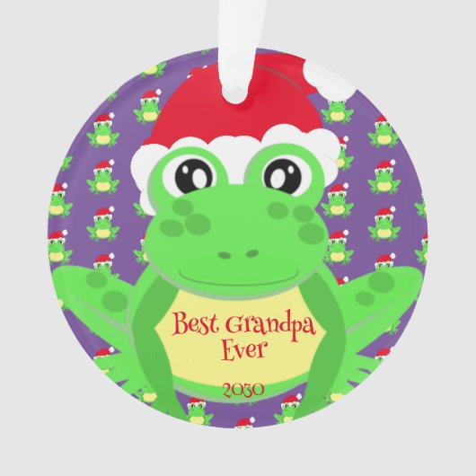 フォトクリスマスパープルカエル可愛いサンタハットパターン オーナメント (正面)
