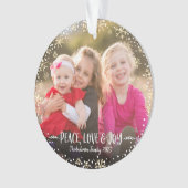 フォトクリスマスピースラブジョイ金ゴールドスノーフレークはっきりした オーナメント (正面)