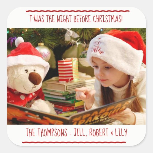 フォトクリスマスファミリー名 スクエアシール (正面)