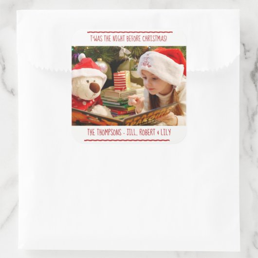 フォトクリスマスファミリー名 スクエアシール (バッグ)