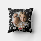 フォトクリスマスブラックかわいいトナカイの白いスクリプト クッション (裏面)