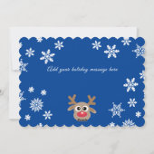 フォトクリスマスブルーかわいいトナカイの白いスクリプト シーズンカード (裏面)