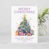 フォトクリスマスプレゼント紫の休日 招待状 (スタンド正面)