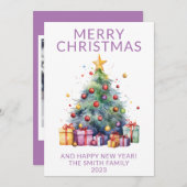 フォトクリスマスプレゼント紫の休日 招待状 (正面/裏面)