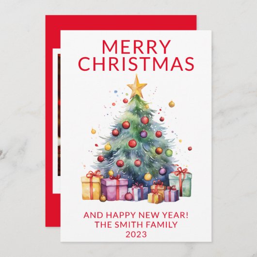 フォトクリスマスプレゼント赤い休日 招待状 (正面/裏面)