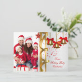 フォトクリスマスホリデークリスマスパーティーホワイト金ゴールドレッド 招待状 (スタンド正面)