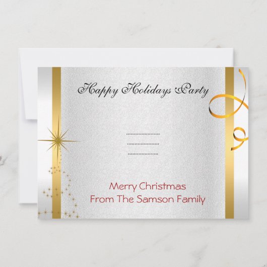 フォトクリスマスホリデークリスマスパーティーホワイト金ゴールドレッド 招待状 (裏面)