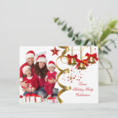 フォトクリスマスホリデークリスマスパーティー金ゴールドレッドブラック 招待状 (スタンド正面)