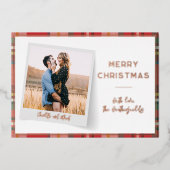 フォトクリスマスホリデーズスクリプトボタニカルシルバー 箔シーズンカード (正面)