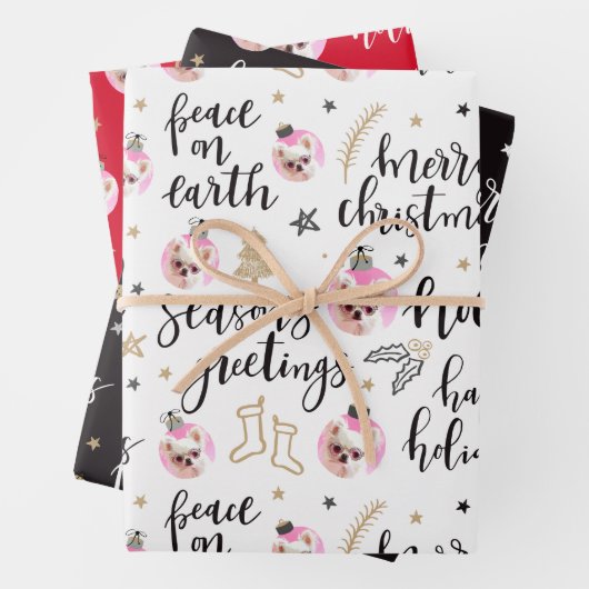 フォトクリスマスホリデーフレーズ品種パック ラッピングペーパーシート (インサイチュ)