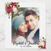 フォトクリスマスポインセチア文字カスタムウェディング ワインラベル (シングルラベル)