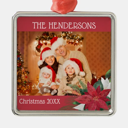 フォトクリスマスポインセチア メタルオーナメント (正面)