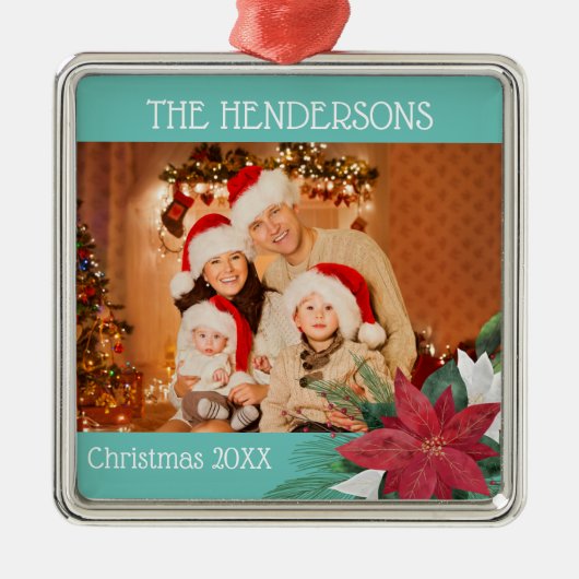 フォトクリスマスポインセチア メタルオーナメント (正面)