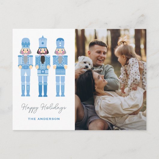 フォトクリスマスポスト付き青くるみクラッカー ポストカード (正面)