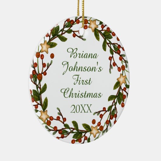 フォトクリスマスリースベビー初めてのクリスマスセラ セラミックオーナメント (右)