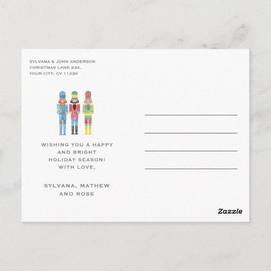 フォトクリスマス付き水色くるみ割り ポストカード (裏面)