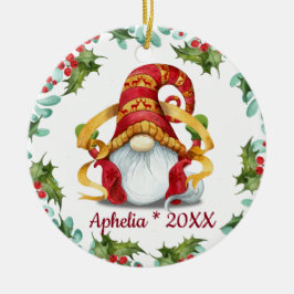 フォトクリスマス格言ホリーベリーリースホリデー セラミックオーナメント