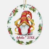 フォトクリスマス格言ホリーベリーリースホリデー セラミックオーナメント (左)