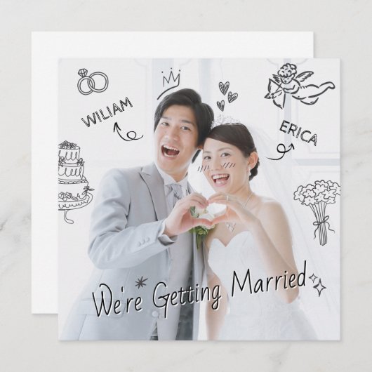 フォトクリップアート手描きスケッチおもしろい 招待状 (正面/裏面)