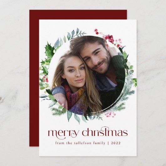 フォトクリモダンスマスリースアイビーベリーズホリデー シーズンカード (正面/裏面)