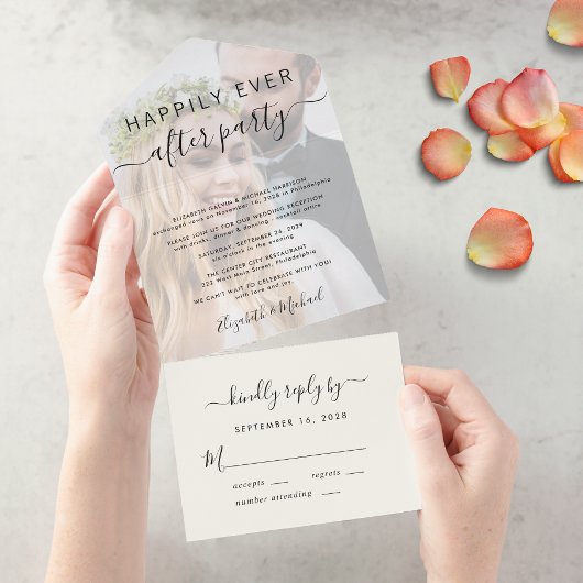 フォトクリームウェディングレセプションの後ずっと幸せに オールインワン招待状