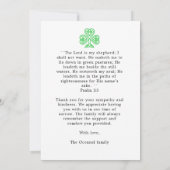 フォトクロスシャムロックグリーンパスチャーズ葬儀祈りの言葉 サンキューカード (裏面)