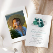 フォトクロスティール（緑がかった色）シルバーフローラファーストコミュニオン 招待状