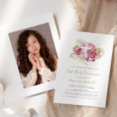 フォトクロスピンク金ゴールドフローラファーストコミュニオン 招待状