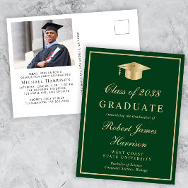 フォトグエレガントリーン金ゴールド大学の卒業パーティー インビテーションポストカード