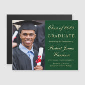フォトグエレガントリーン金ゴールド大学の卒業 マグネット招待状 (正面/裏面)