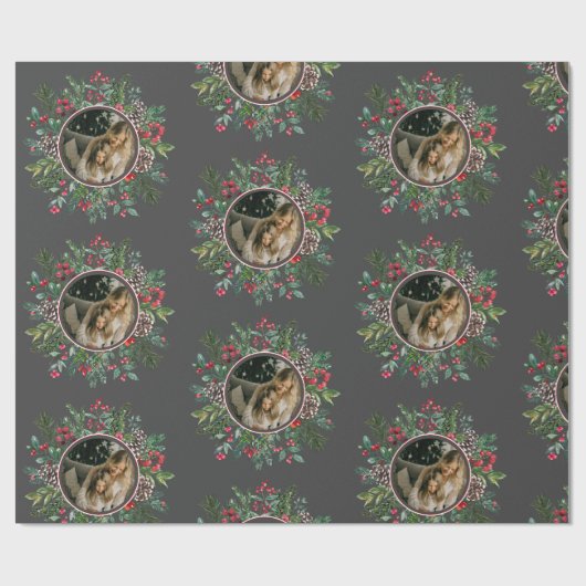 フォトグエレガントレイ付きクリスマスラウンドフレーム ラッピングペーパー (フラット)