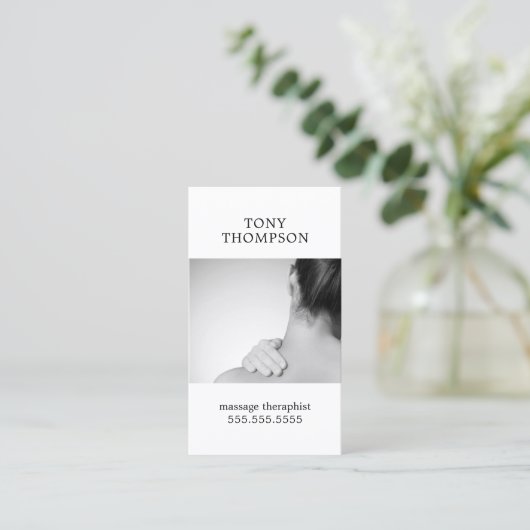 フォトグエレガントレーホワイトマッサージセラピスト 名刺 (スタンド正面)