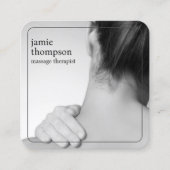 フォトグエレガントレーモダンホワイトマッサージセラピスト スクエア名刺 (正面)