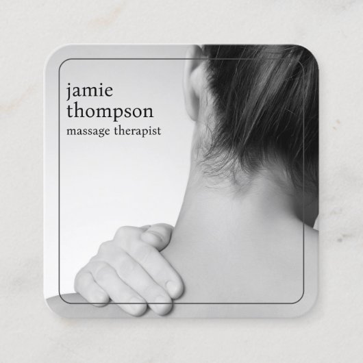 フォトグエレガントレーモダンホワイトマッサージセラピスト スクエア名刺 (正面)