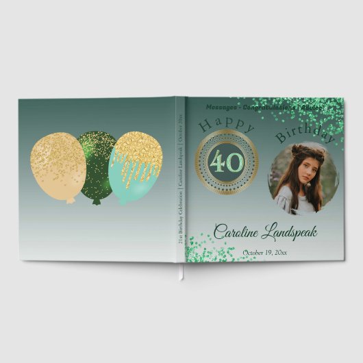 フォトグパーソナライズされたリーングリッター、40歳の誕生日 ゲストブック (全面)